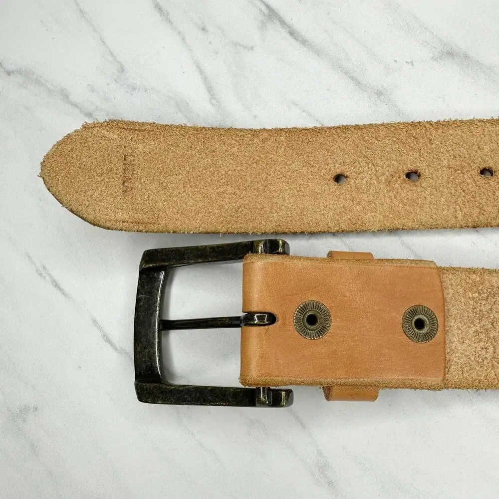 Brown Genuine Leather Belt Bronze Buckle Mens Size 36 ✨